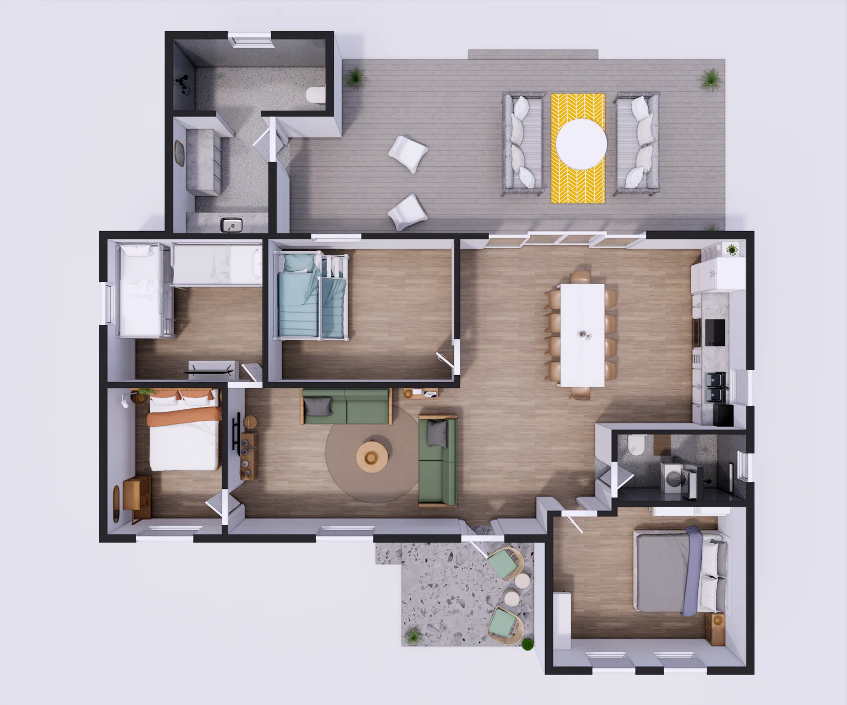 3D floor plan layout of Kos Koliba Holiday Home